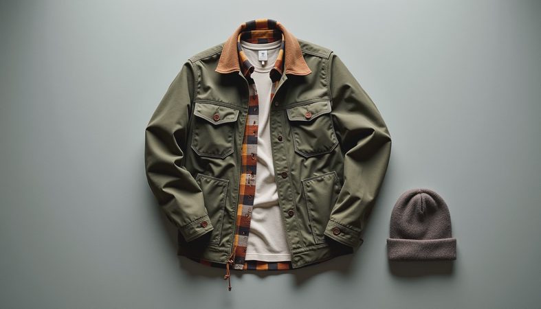 Spring in the Pacific Northwest. Layered items suitable for temperatures ranging from 45°F to 65°F.