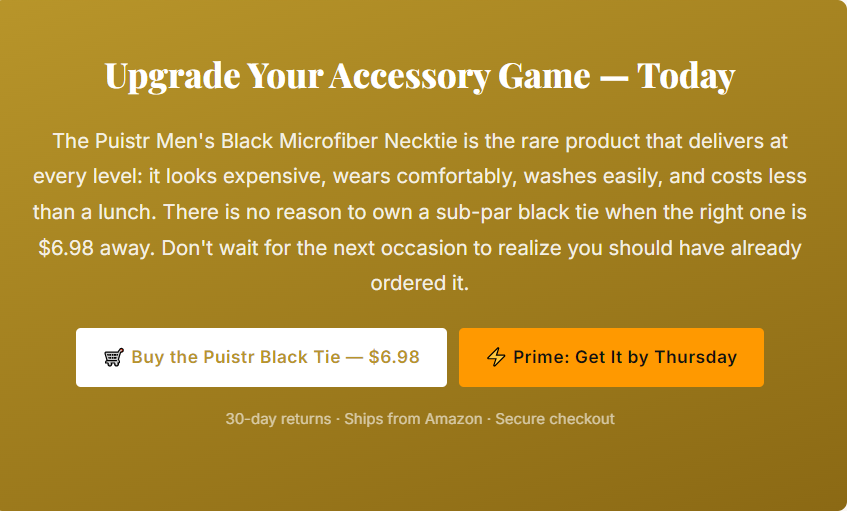 Puistr Black Tie Upgrade and Purchase Call to Action
