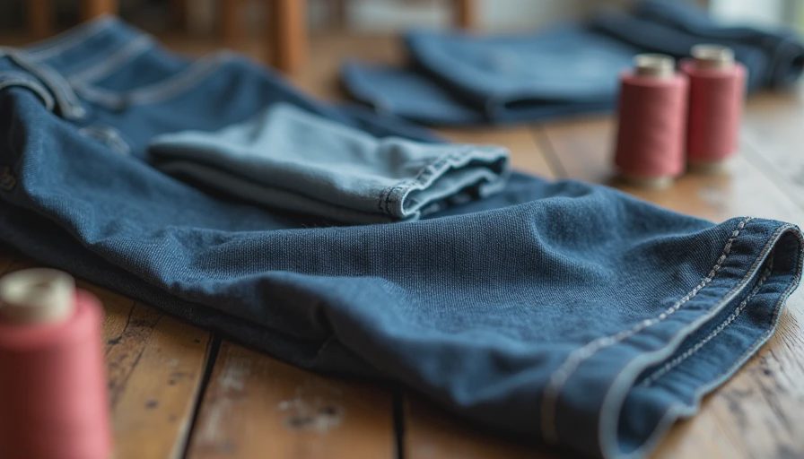 Visual context for wide leg raw denim